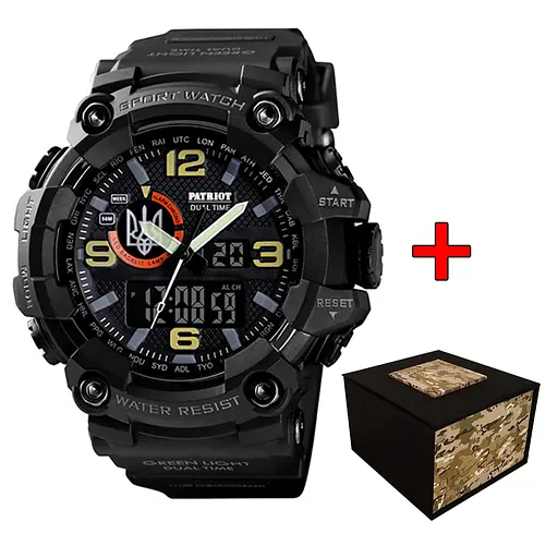 Наручний годинник чоловічий 002BKUASI Тризуб срібло Чорні + Коробка Patriot acs0031070 - фото 1