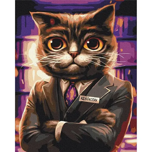 Картина за номерами на підрамнику Brushme Котик адвокат Маріанна Пащук