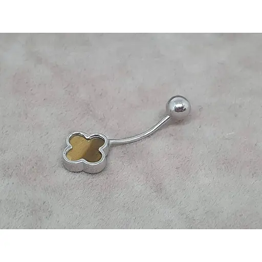 Серебряная серьга для пирсинга пупка Ирий Клевер с тигровым глазом. 6026.5 - фото 2