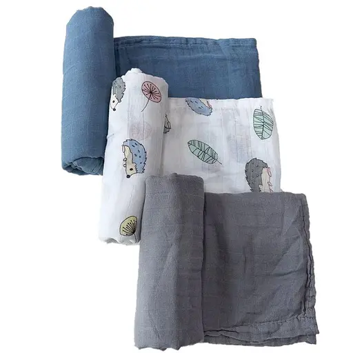 Набор органических пеленок Lovely Svi 3 шт – мягкие, дышащие, размер ХL- 110 x 115 см Ежики (100125)