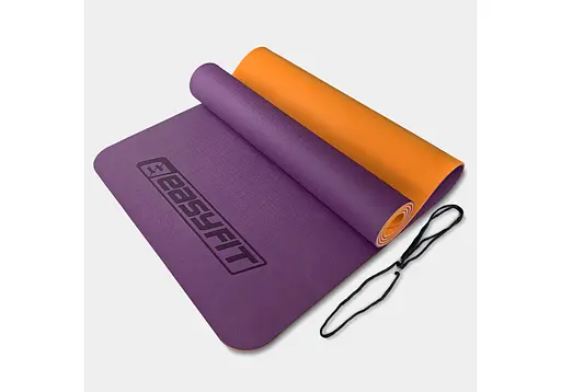 Коврик для йоги и фитнеса EasyFit TPE+TC 6 мм двухслойный фиолетовый-оранжевый (EF-1924-VO) - фото 1