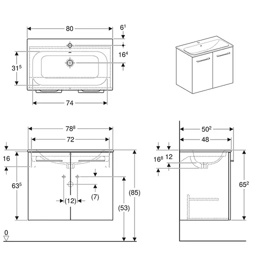 Тумба з умивальником Geberit Selnova Square 80 см 501.256.00.1 Білий - фото 2