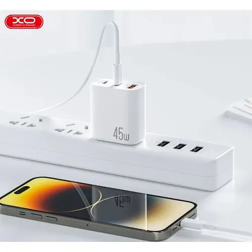 Сетевое зарядное устройство для XO L117 (EU) PD45W/QC18W (2USB-C+1USB-A) сверхзарядное питание с светильником Белый - фото 2