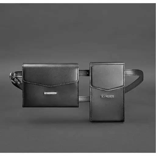 Набір жіночих чорних шкіряних сумок Mini поясна / кроссбоді - фото 1