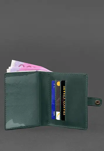 Кожаная обложка-портмоне для удостоверения офицера 11.0 зеленая Crazy Horse - фото 5