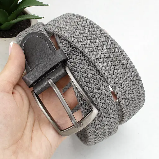 Ремень резинка мужской JK-35004 (110 см) светло-серый плетеный - фото 5