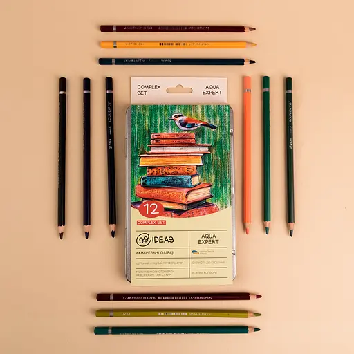 Набор карандашей акварельных 99IDEAS "Aqua Expert" 12 цветов, Complex Set, металлическая коробка, 99AE-12CMPL - фото 5