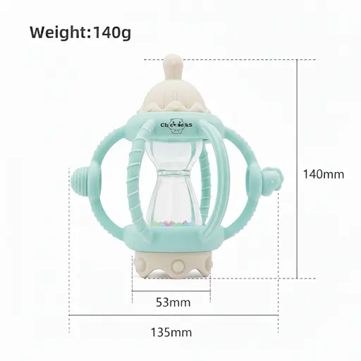 Развивающий сенсорный силиконовый грызунок прорезыватель погремушка, многофункциональная игрушка Cheeks 4 в 1 - фото 6