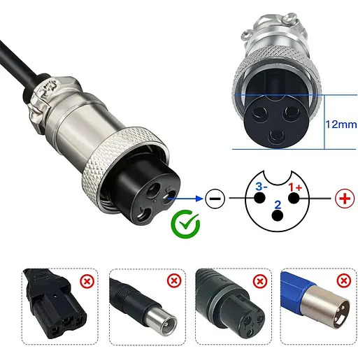 Зарядний пристрій для електричного скутера YZPOWER 42V 2A 36V Li-ion Lithium GX16 (1+3) - фото 3