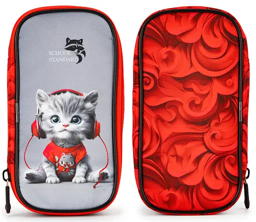Пенал школьный для девочки с Котиком мягкий School Standard (PSS-146)