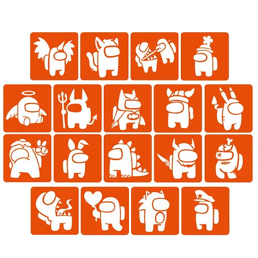 Набор трафаретов для био-тату "Among Us #2 Fresh Tattoo Among-Us-2-5x5-18, 18 трафаретов - фото 1