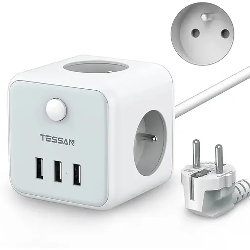 Багатофункціональна розетка з USB TESSAN Cube подовжувач