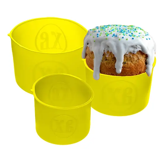 Набор из 3 силиконовых форм для выпекания пасхальной выпечки пасхи и куличей (паски) Ø20/12/15 см, A-plus Желтый 86122 - фото 1