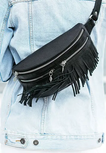 Шкіряна жіноча сумка на пояс Spirit чорна - фото 9