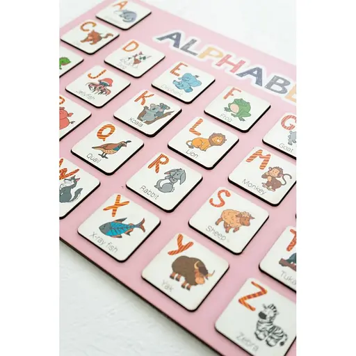 Дерев'яна абетка-вкладиш англійська "ALPHABET" Vladico 3240-03-001 рожева 29х39 см - фото 2