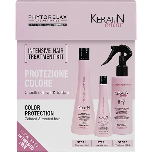 Набор для волос Phytorelax Laboratories Keratin Color Intensive Hair Шампунь 250 мл + Спрей термозащита 200 мл + Кондиционер 100 мл