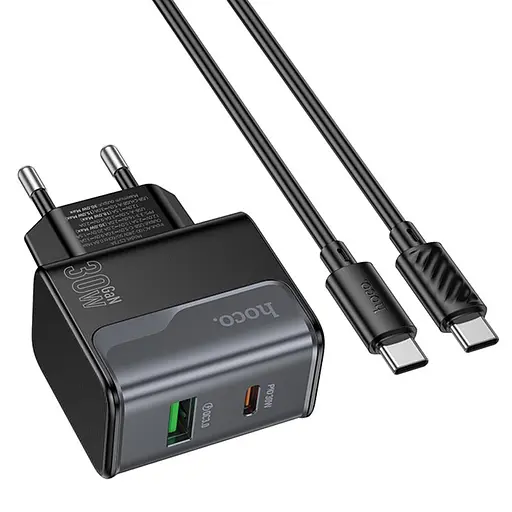 МЗП Hoco CS73A Star Speed PD30W+QC3.0 (1USB-A/1C) + кабель Type-C to Type-C Midnight Black - фото 3