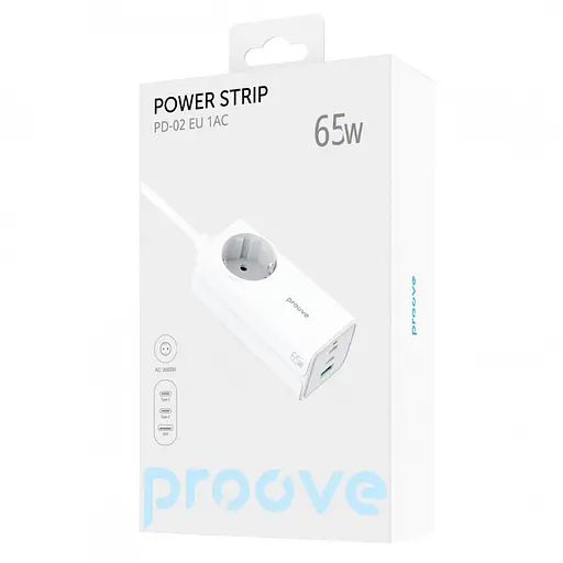Сетной фильтр Proove Power Strip PD-02 65W (2 Type-C + 1USB) белый (PSP165210001) - фото 2