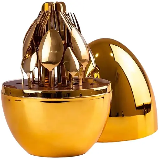 Набор столовых приборов TS Kitchen на 6 персон из нержавеющей стали 24 штуки в яйце Золото - фото 1