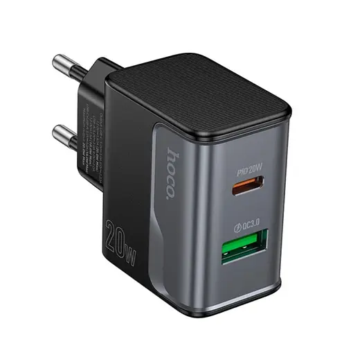Сетевые зарядные устройства Hoco CS71A Star Speed ​​PD20W+QC3.0 charger(EU) Черный - фото 1