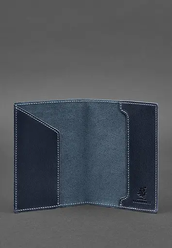 Кожаная обложка для паспорта с украинским гербом синяя - фото 4