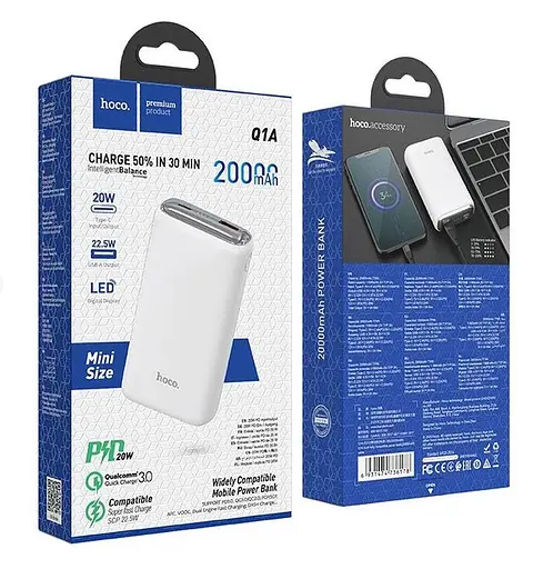 Внешняя батарея Hoco Q1A Kraft Fully Compatible 20000 mAh PD3.0 QC3.0 77Wh белая - фото 6