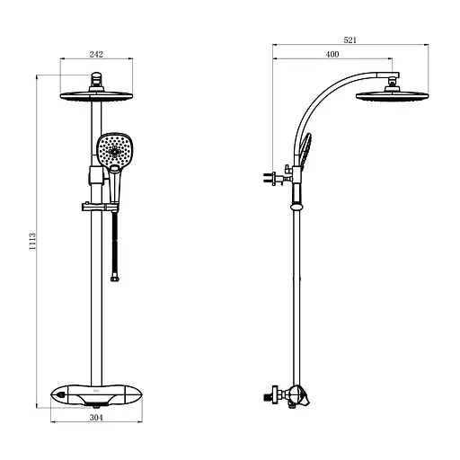 Набор душевая система наружного монтажа с термостатом Nett PSr-88 + смеситель на борт ванны и аксессуары Графит - фото 8