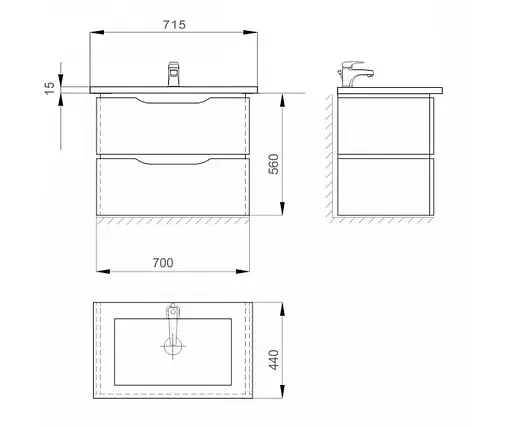 Тумба підвісна Sanwerk Алесса Air 70 Білий з умивальником Qtap (MV0000871) Білий - фото 3