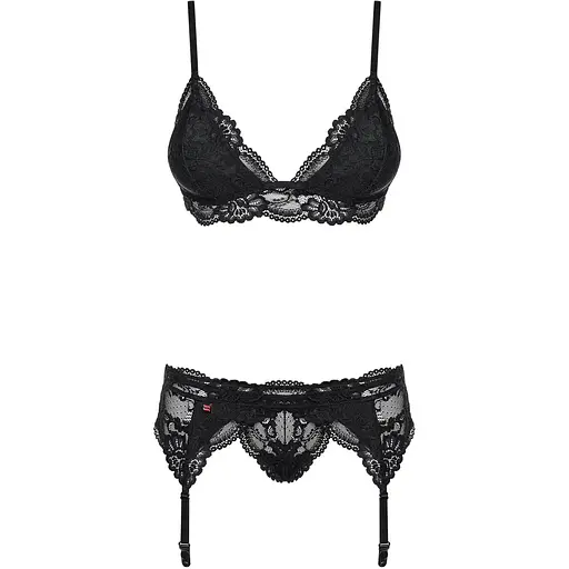 Кружевной комплект белья Obsessive 810-SEG-1 S/M Black, бюстгальтер, стринги, пояс для чулок
