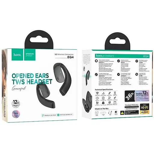 Наушники Hoco EQ4 Graceful true wireless BT headset до 12 часов черные - фото 2