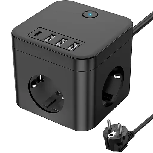 Мережевий фільтр-подовжувач iKOS C34S-CU Black (0007-CEF)