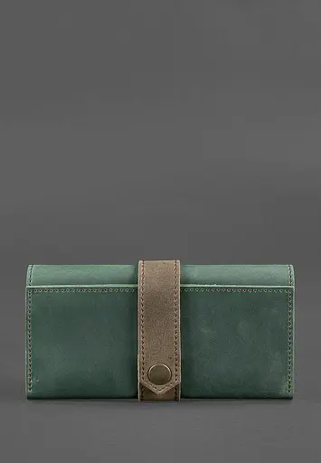Шкіряне жіноче портмоне 3.0 зелене з коричневим - фото 2