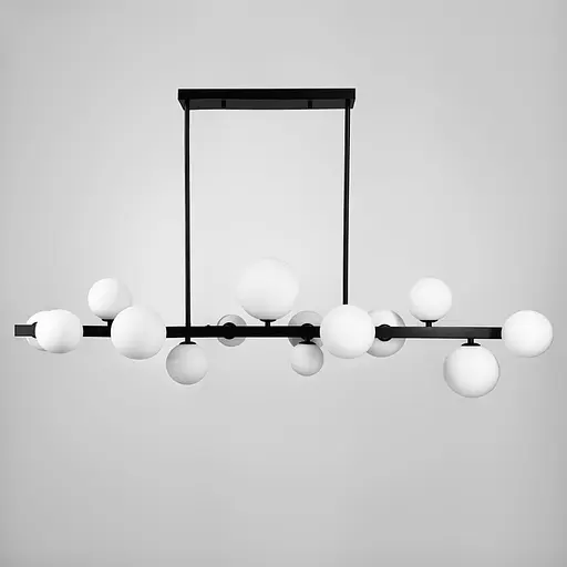 Видовжена чорна люстра-молекула на 14 білих плафонів 120 см Line F Арт. AT32 14L BK+WT - фото 1