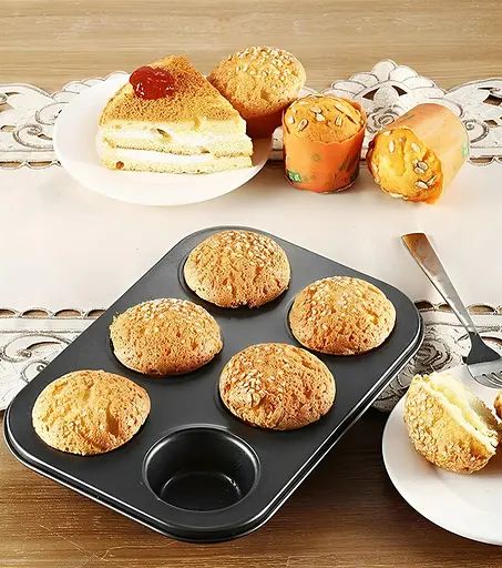 Форма для выпечки кексов, капкейков и маффинов на 6 ячеек с антипригарным покрытием 26.5х18.5х2.8 см, A-plus Черный 83128 - фото 4