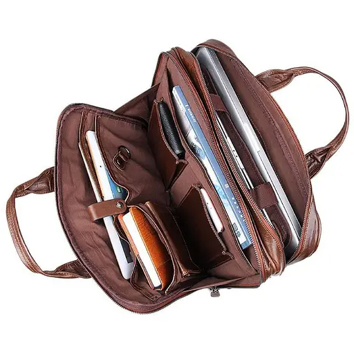 Мужская функциональная кожаная сумка John McDee 38х9х30.5 см sum0028430 - фото 7