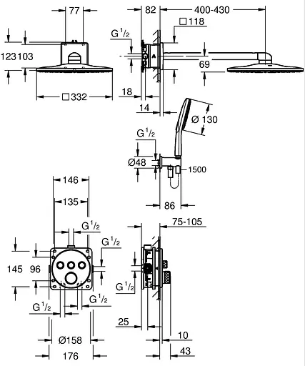 Душова система прихованого монтажу Grohe Grohtherm Smartcontrol з Rainshower SmartActive 310 Cube 34864DL0, Теплий захід сонця - фото 5