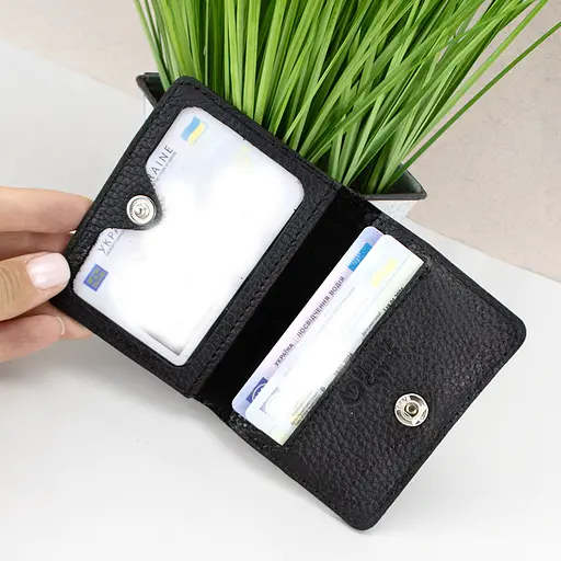 Обложка на ID паспорт, права кожаная на кнопке Handycover 0037 черный флотар - фото 2