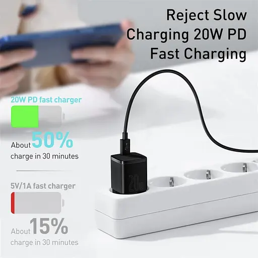 Мережевий адаптер живлення Baseus 20W Cube PD Type-C (CCXF-A01 / CCXFK20E) зарядний чорний - фото 6