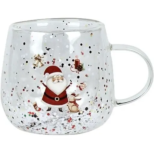 Чашка новогодняя Olens 8030-302 Новогодняя диковинка с двойным дном 300 мл Прозрачная - фото 1