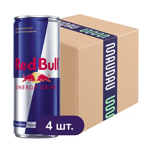 Упаковка енергетичного напою Red Bull 1 л (4 б. x 250 мл)