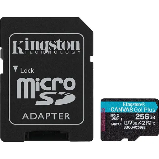 Карта памяти Kingston microSDXC Canvas Go! Plus 256GB Class 10 UHS-I U3 V30 A2 + адаптер SD (SDCG4/256GB) (139171)