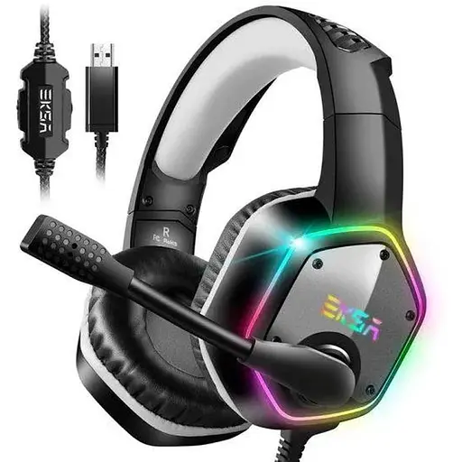Гарнитура Eksa E1000 игровая с микрофоном ведущая Серый игровые наушники с RGB подсветкой