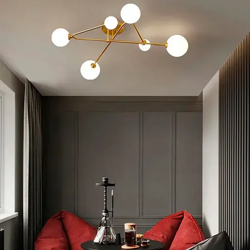 Потолочная люстра в латунном корпусе с изогнутыми рожками на 6 ламп Line.F YQ 317/6 AB - фото 1