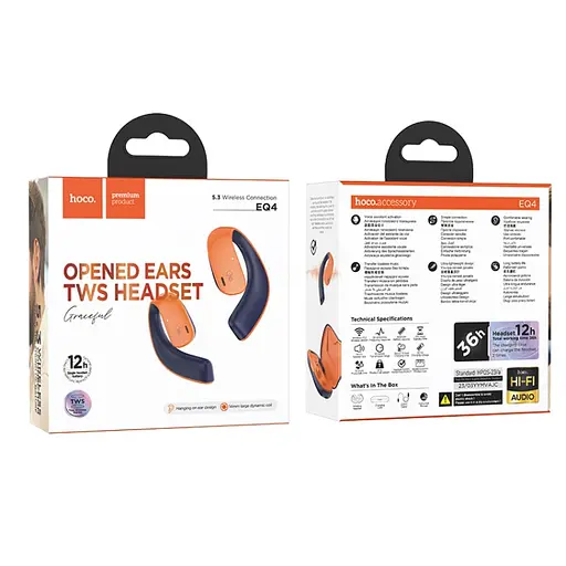 Навушники Hoco EQ4 Graceful TWS headset | BT5.3, 500mAh, 12h | Blue-Orange - фото 3