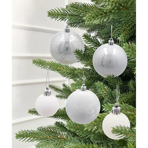Комплект елочных украшений Chomik Шарики, снежинки пластиковые серебряные 30 шт. (BAI5324) - фото 3