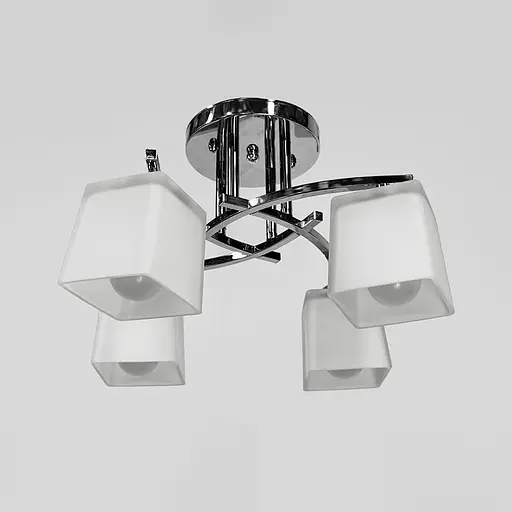 Стельовий хромований світильник на 4 білих плафони Ø 45 см | Арт. 91173/4B CH | Line F - фото 1