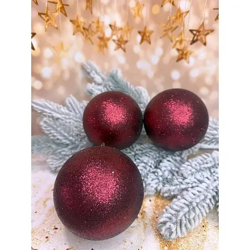 Набір ялинкових куль Блиск 80 мм 6 шт Бургунді - фото 1