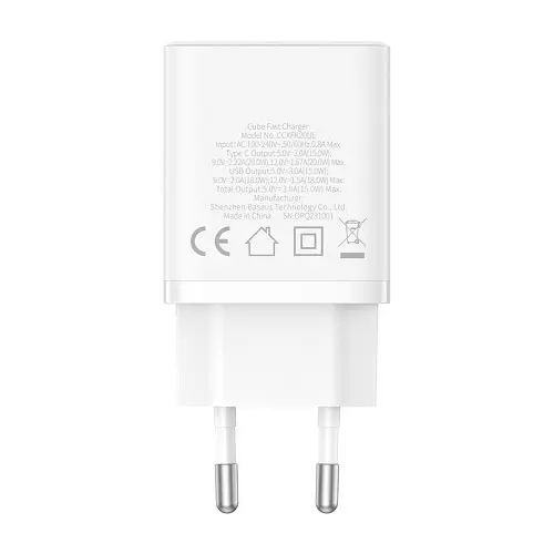 Мережевий зарядний пристрій Baseus Cube Fast Charger C+U 20W EU Cluster білий P10111403213-00 - фото 1
