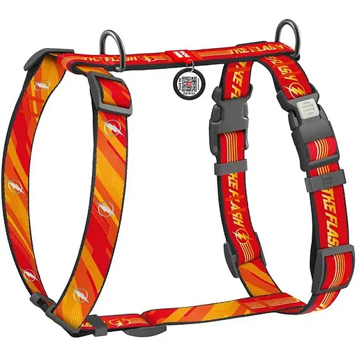 Шлея для собак Waudog Nylon анатомічна H-подібна з QR-паспортом, світловідбивна, малюнок "Флеш Лого", пластиковий фастекс, М