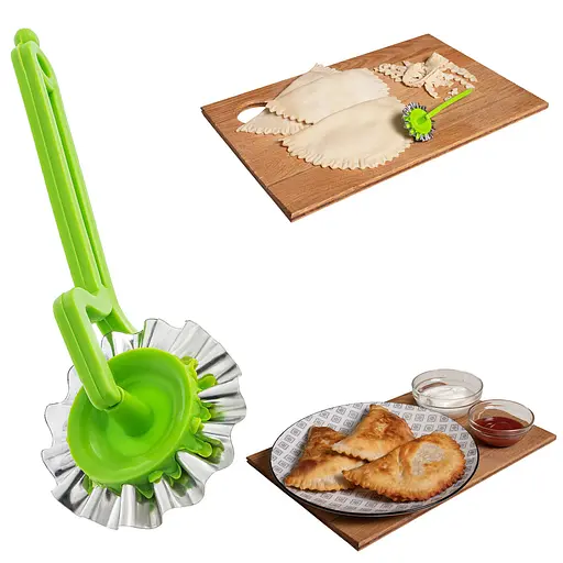 Колесо ніж ролик тісторіз вузький зубчастий фігурний для тіста та вирізування чебуреків, Kitchette Зелений84916 - фото 4